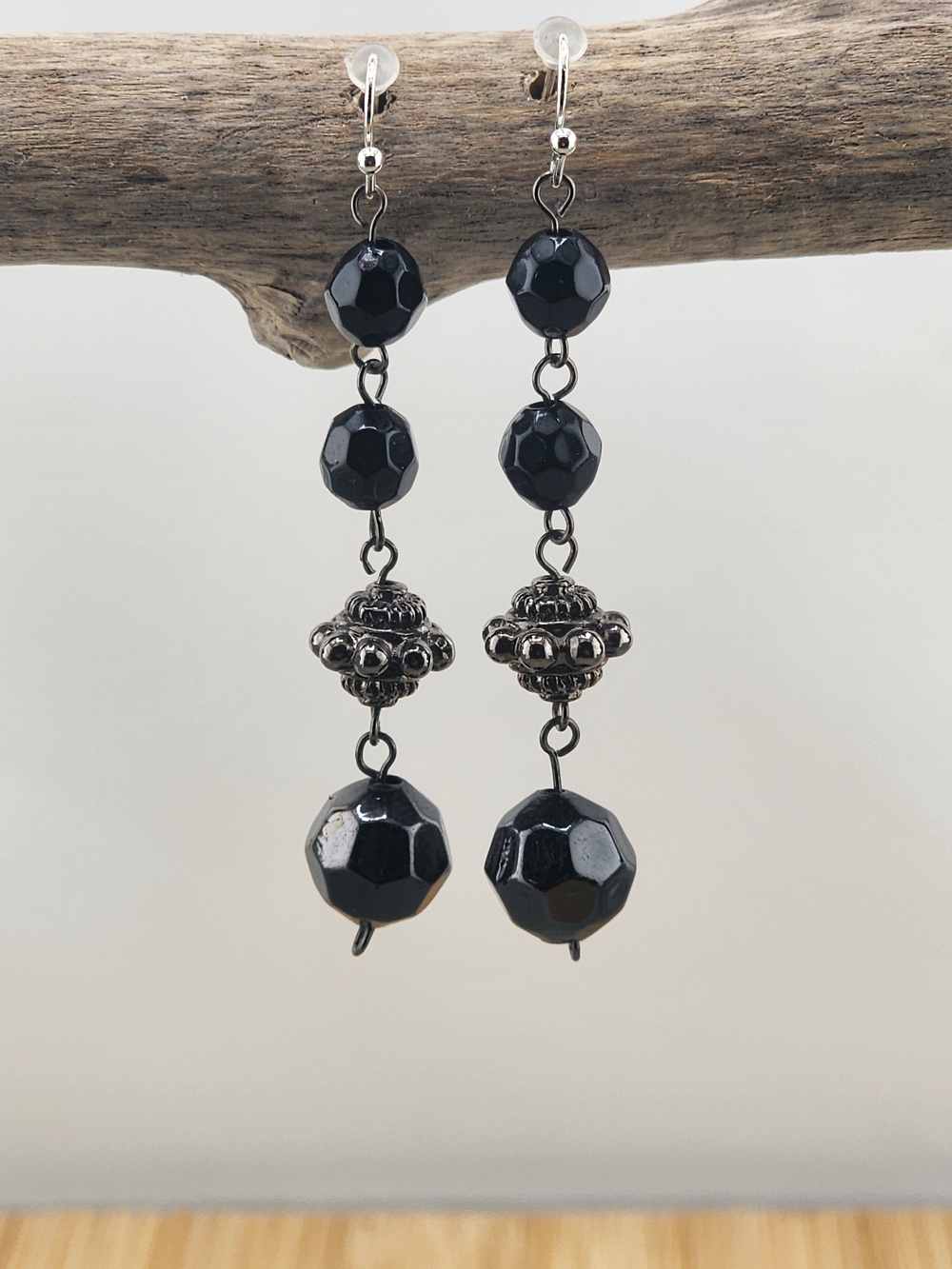 Black Bead Drop Earrings - 0575